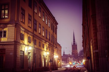 Stockholms Gumla Tan ve Gece Manzarası. Çekim yeri: İsveç, Stockholm