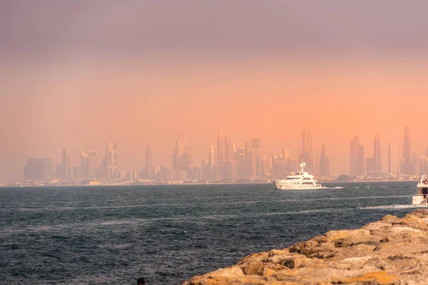 Arranha Céus Navios Palm Jumera Localização Tiro Dubai — Fotografia de Stock