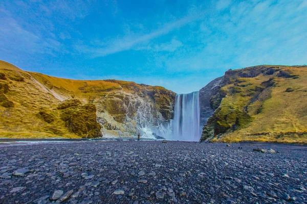 Skuga Támogatja Vízesést Lövöldözés Helye Izland — Stock Fotó