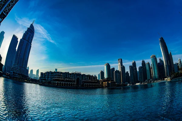 Dubais Raios Matinais Edifícios Altos Emirados Árabes Unidos Localização Tiro — Fotografia de Stock
