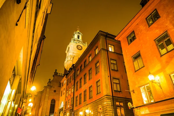 Nachtaufnahme Der Altstadt Von Gumla Tan Drehort Schweden Stockholm — Stockfoto