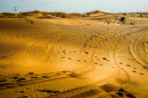 Arabska Pustynia Linia Transmisyjna Miejsce Fotografowania Dubai — Zdjęcie stockowe