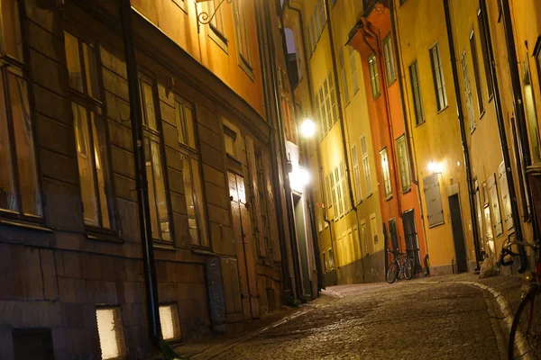 Nocny Widok Stare Miasto Gumla Tan Miejsce Fotografowania Szwecja Sztokholm — Zdjęcie stockowe