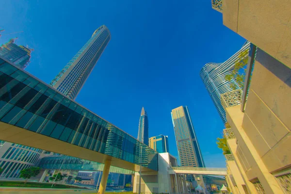 Dubais Rayo Mañana Edificios Gran Altura Emiratos Árabes Unidos Ubicación —  Fotos de Stock