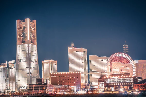 Noční Pohled Jokohamu Minato Mirai Místo Střelby Yokohama City Nishi — Stock fotografie
