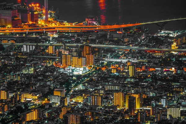 Vista Nocturna Kobe Desde Ichige Ubicación Del Disparo Kobe City — Foto de Stock