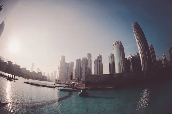 Promień Poranny Dubais Wieżowce Zjednoczone Emiraty Arabskie Miejsce Fotografowania Dubai — Zdjęcie stockowe