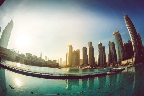 Dubais Morning Ray High Rise Buildings United Arab Emirates Shooting — Stock Photo, Image