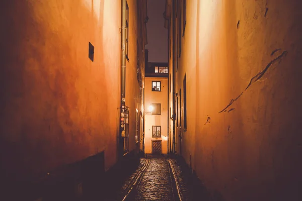 Nachtaufnahme Der Altstadt Von Gumla Tan Drehort Schweden Stockholm — Stockfoto