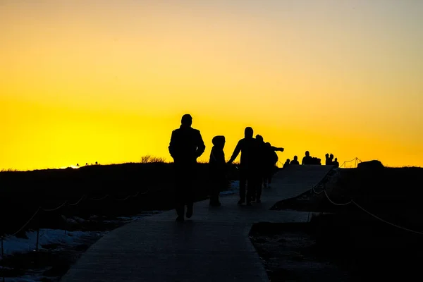 Gotorphoss Morning People Silhouette Shooting Location Iceland — Stockfoto