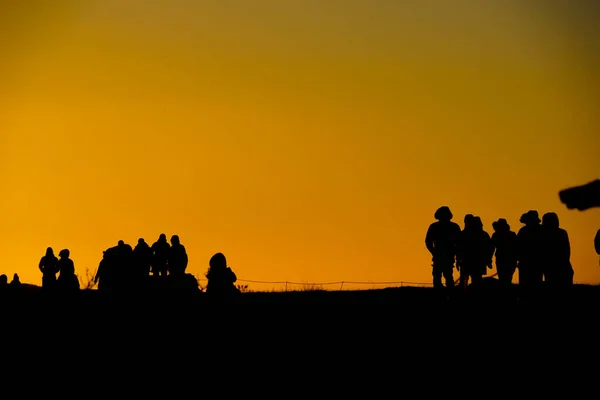 Gotorphoss Morning People Silhouette Shooting Location Iceland — Stock Photo, Image