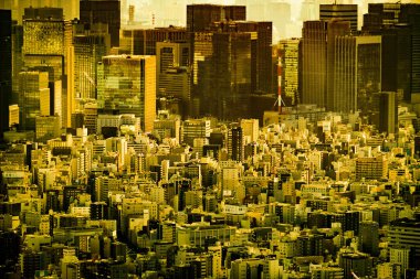 Tokyo binaları ve alacakaranlık gökyüzü. Çekim yeri: Sumida Ward, Tokyo
