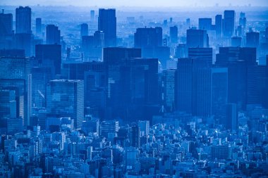Tokyo binaları ve alacakaranlık gökyüzü. Çekim yeri: Sumida Ward, Tokyo