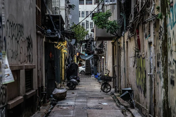 Πίσω Από Δρόμο Της Πόλης Του Χονγκ Κονγκ Τοποθεσία Λήψης — Φωτογραφία Αρχείου