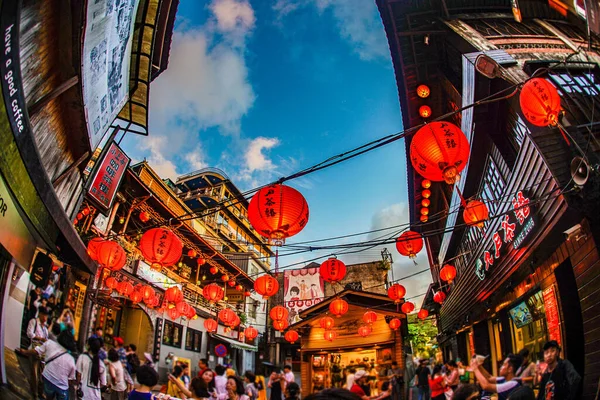 Lit Taiwan Der Gasse Von Jiuzhai Drehort Taiwan Taipeh — Stockfoto