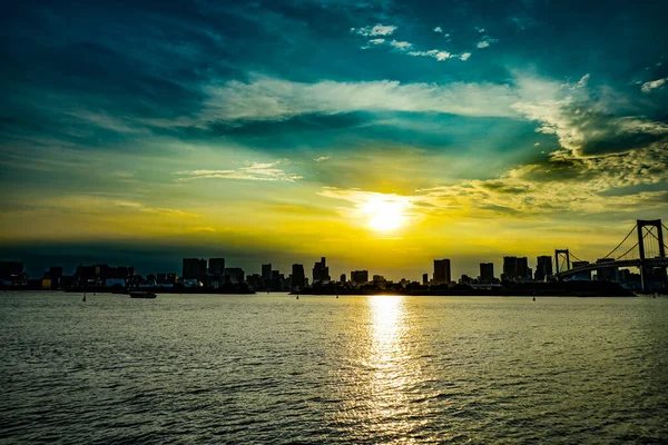 Paesaggio Con Rainbow Bridge Luogo Delle Riprese Minato Tokyo — Foto Stock