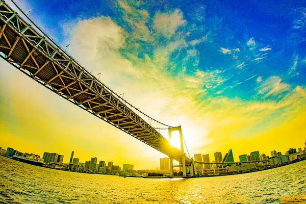 Paesaggio Con Rainbow Bridge Luogo Delle Riprese Minato Tokyo — Foto Stock