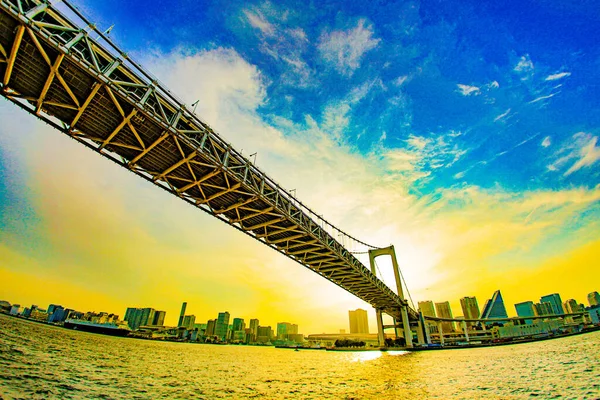 Landskap Med Rainbow Bridge Fotografering Plats Minato Tokyo — Stockfoto