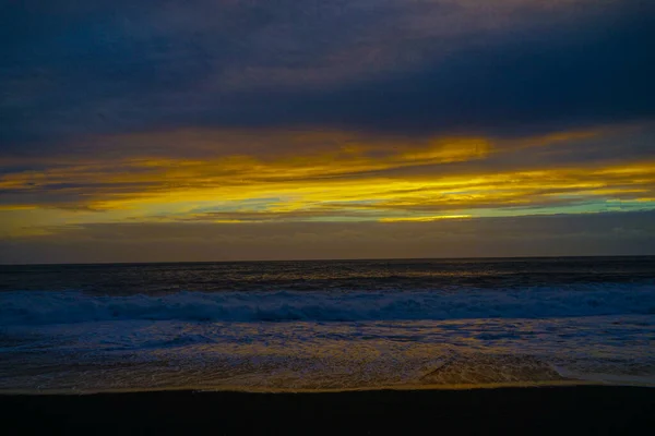 Black Beach Sunset Island Umístění Střelby Island — Stock fotografie