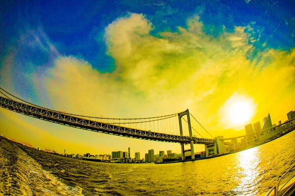 Paisagem Com Ponte Arco Íris Localização Tiroteio Minato Tokyo — Fotografia de Stock