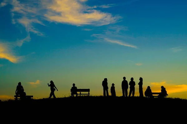 Sonnenuntergang Hügel Und Menschen Silhouette Drehort Mitaka City Tokio — Stockfoto