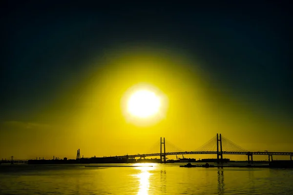 Yokohama Baybridge Który Jest Owinięty Poranek Strzelanie Lokalizacja Yokohama City — Zdjęcie stockowe