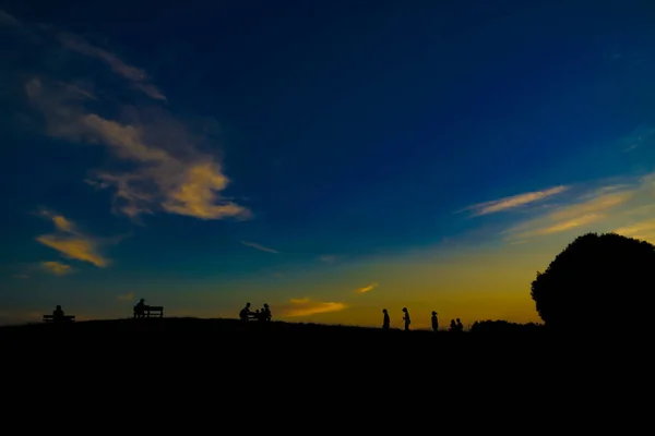 Sunset Hill People Silhouette Shooting Location Mitaka City Tokyo — Stock Photo, Image