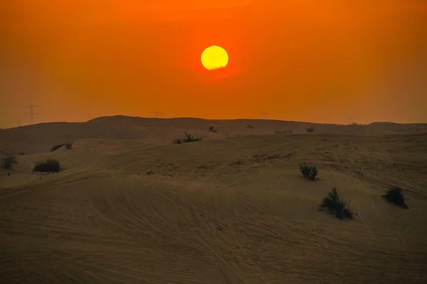 Солнце Тонет Арабской Пустыне Место Съемки Дубай — стоковое фото