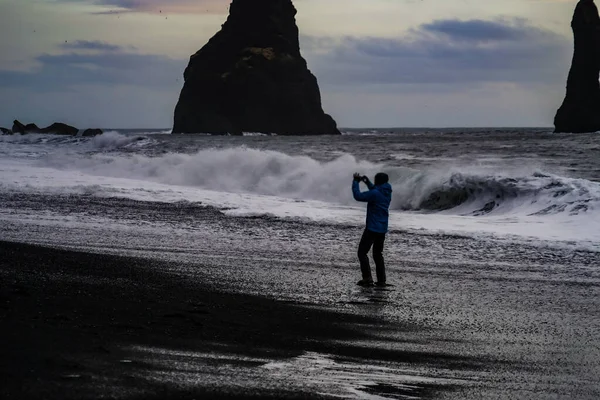 Islandia Playa Negra Puesta Sol Ubicación Del Disparo Islandia — Foto de Stock