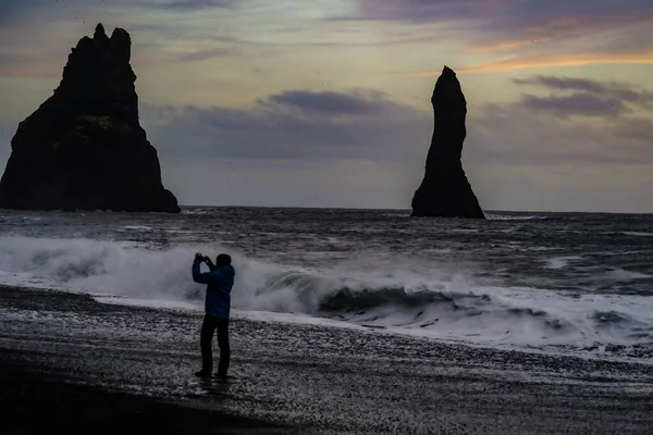 Черный Пляж Исландии Закат Место Съемки Исландия — стоковое фото