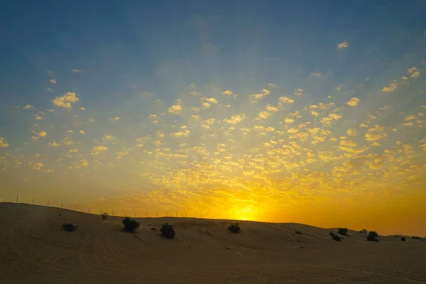 Puesta Sol Desierto Árabe Ubicación Del Disparo Dubai — Foto de Stock