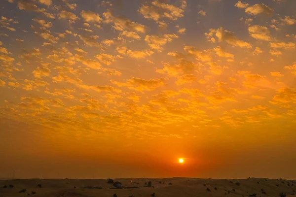 Slunce Zapadá Arabské Pouště Místo Střelby Dubaj — Stock fotografie