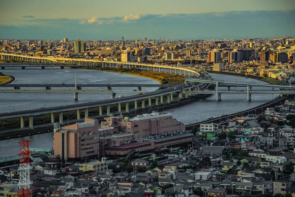 都会高速公路中央环线和东京城 射击地点 东京Edogawa — 图库照片