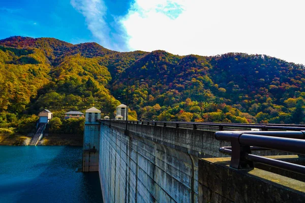 Shinkawa Dam Autumn Mountains Shooting Location Gunma Prefecture — стокове фото