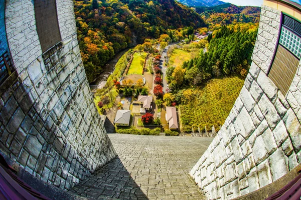 Shinkawa Damm Und Autumn Mountains Drehort Präfektur Gunma — Stockfoto