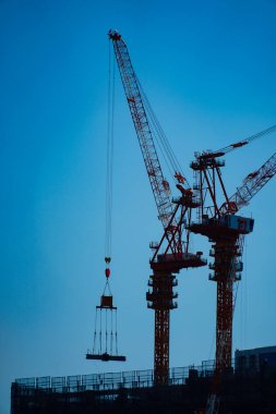 Large crane at the building construction site. Shooting Location: Yokohama-city kanagawa prefecture