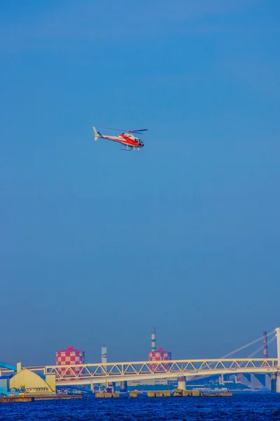 Helicopter Flying Yokohama Minato Mirai Shooting Location Yokohama City Kanagawa — Foto de Stock