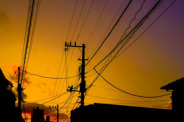Town Wrapped Dusk Electric Wires Shooting Location Kanagawa Yokohama — ストック写真