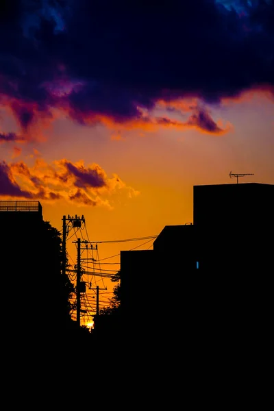 Місто Загорнуте Сутінки Електричні Дроти Місце Зйомок Канаґава Йокогама — стокове фото
