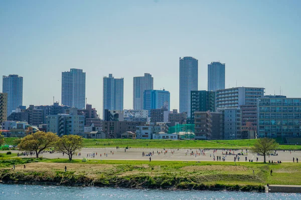 Edifici Musashi Kosugi Letto Del Fiume Tama Ubicazione Delle Riprese — Foto Stock