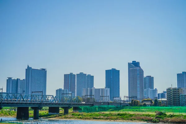 Musashi Kosugi Byggnader Och Tama Floden Skytte Plats Kawasaki City — Stockfoto