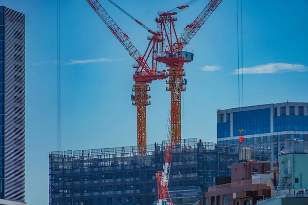 Large Crane Building Construction Site Shooting Location Yokohama City Kanagawa — 스톡 사진