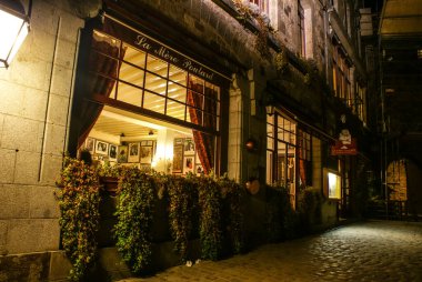Mont Saint Michel 'deki kale kasabası. Çekim Konumu: Fransa, Normandiya Bölgesi