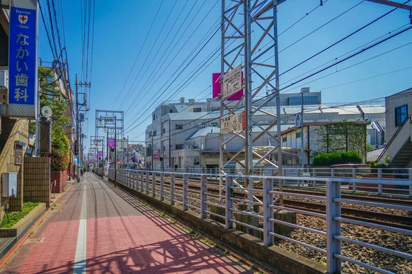 東急池上線の線路 撮影場所 東京都大田区 — ストック写真