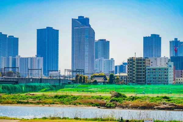 Musashi Kosugi Byggnader Och Tama Floden Skytte Plats Kawasaki City — Stockfoto