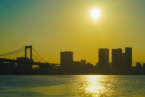 Regenbogenbrücke Und Dämmerung Drehort Minato Tokio — Stockfoto