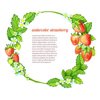 yaprak ve çiçek çilek beyaz zemin üzerine suluboya çerçevesinden