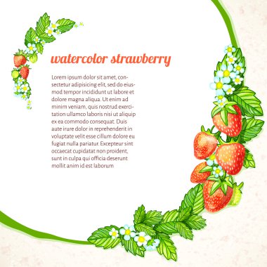 yaprak ve çiçek çilek doku üzerine suluboya çerçevesinden