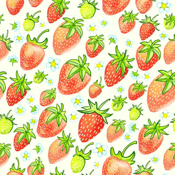 Acuarela inconsútil de fresas jugosas — Vector de stock