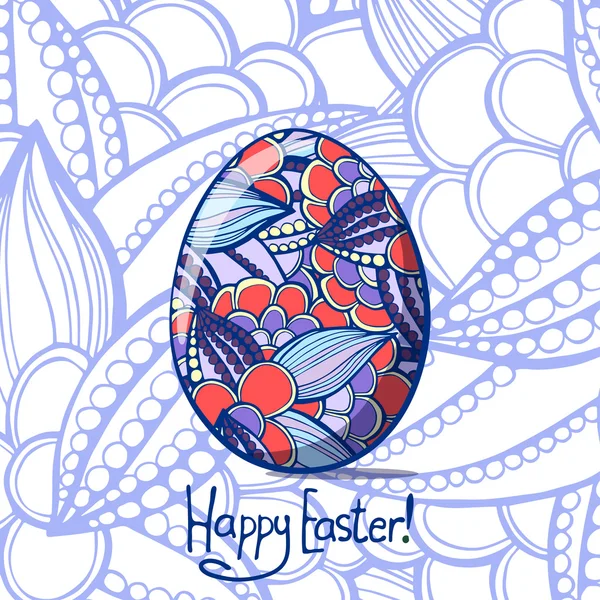 Huevo de Pascua. azul - patrón floral de coral — Vector de stock